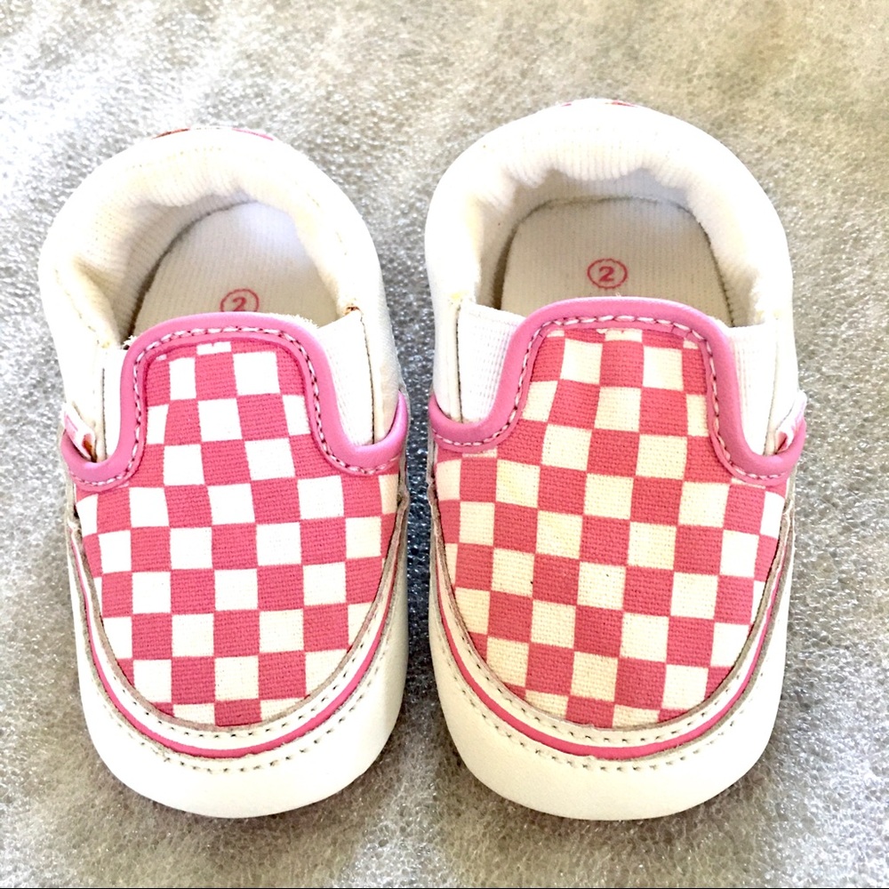 Vans checkerboard slip on pink and white 2 toddler